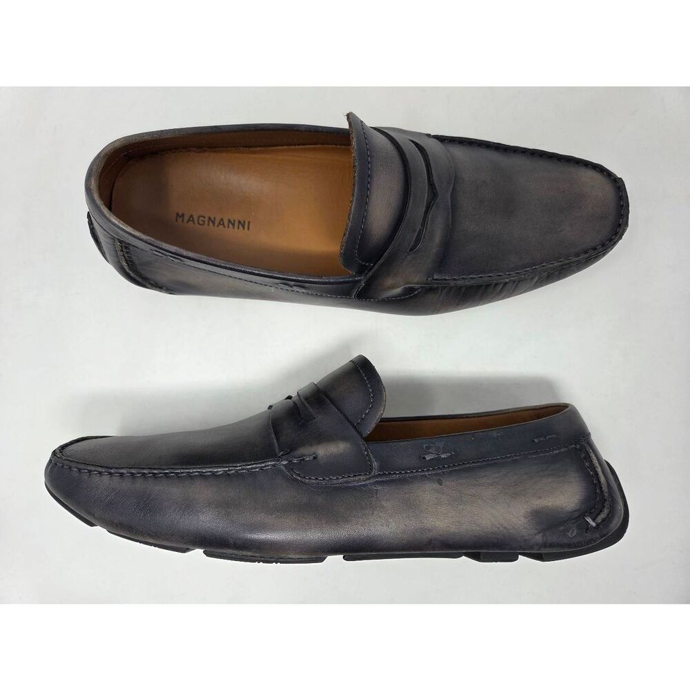 MAGNANNI DYLAN DRIVING PENNY LOAFER HAND BURNISHED BROWN GRAY MENS SIZE 10 M
